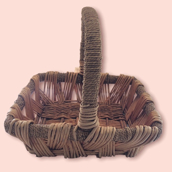 Natural Woven Vintage Wicker Basket with Handle Boho Ratten